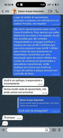 Troca de mensagens entre vice da CPI do INSS e deputado estadual — Foto: Reprodução