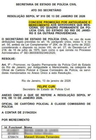 Portaria assinada pelo então secretário Felipe Curi — Foto: Reprodução