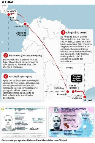 Mapa com os detalhes da fuga de Silvinei Vasques — Foto: Arte GLOBO