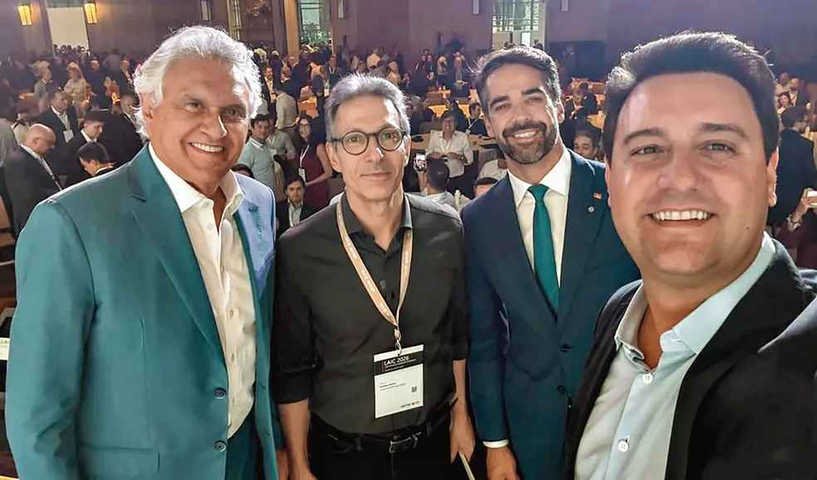 Eduardo Leite (PSD), Romeu Zema (Novo), Ronaldo Caiado (PSD) e Ratinho Jr. (PSD) durante evento em São Paulo: apoio do mineiro é cobiçado para angariar votos — Foto: Instagram/Reprodução