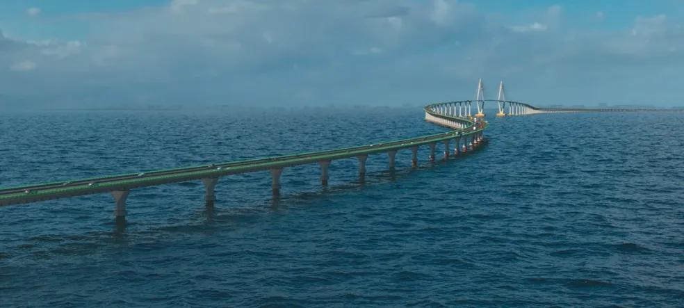 Projeção virtual mostra a ponte entre Salvador e Itaparica, que seria a maior estrutura do gênero na América Latina — Foto: Divulgação