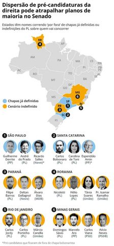 Fragmentação de candidaturas na direita ameaça plano bolsonarista de eleger maioria no Senado — Foto: Editoria de Arte