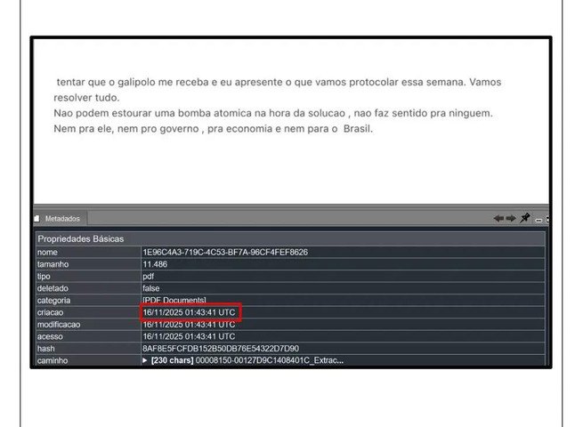 Print de mensagem encontrada pela PF no celular de Daniel Vorcaro — Foto: Reprodução/ Polícia Federal