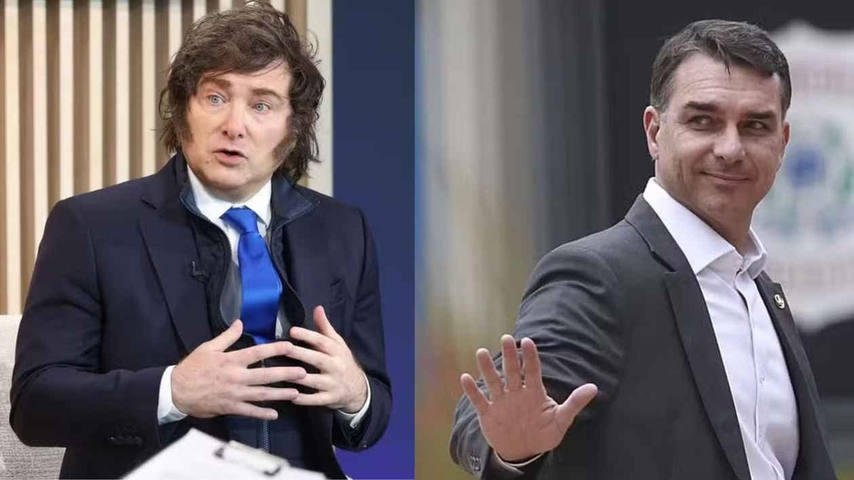 Flávio Bolsonaro elogia Milei e diz que, se for eleito, Brasil será 'irmão mais do que nunca' da Argentina