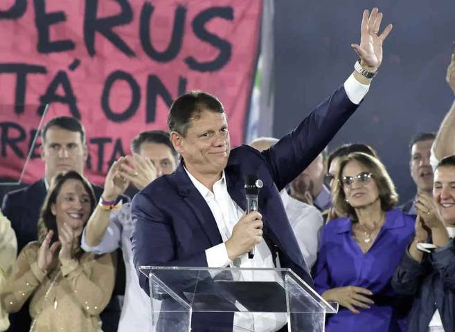 O governador de São Paulo, Tarcísio de Freitas, durante lançamento de candidatura ao governo de São Paulo — Foto: Sérgio Quintella