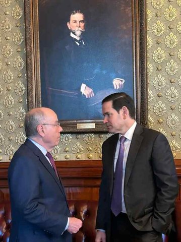 O ministro das Relações Exteriores, Mauro Vieira, e o secretário de Estado americano, Marco Rubio — Foto: Embaixada do Brasil em Washington/Divulgação//16/10/2025