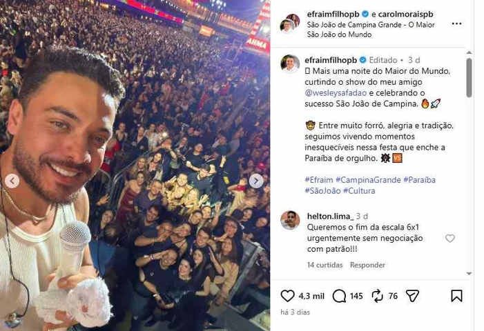 Justiça manda Instagram derrubar imagens de Wesley Safadão fazendo símbolo de pré-candidato durante São João na Paraíba