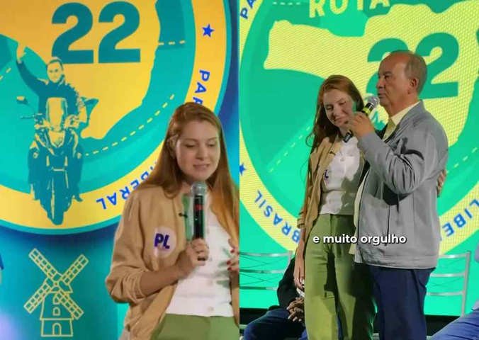 Ana Campagnolo discursa em evento do PL e recebe elogios do governo Jorginho Mello — Foto: Reprodução/Instagram