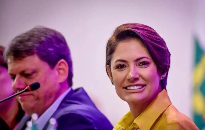 Michelle Bolsonaro e Tarcísio de Freitas — Foto: Douglas Gomes/Lid Republicanos/Flickr