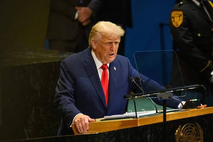O presidente dos Estados Unidos, Donald Trump, discursa na Assembleia Geral da ONU em Nova York — Foto: Alexi J. Rosenfeld/GETTY IMAGES NORTH AMERICA/Getty Images via AFP