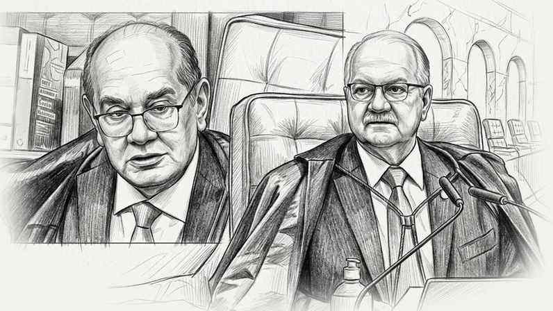 Gilmar Mendes questiona Fachin ter assumido relatoria do caso das mensagens de Vorcaro a Moraes — Foto: Arte O GLOBO/ Fotomontagem com uso de IA