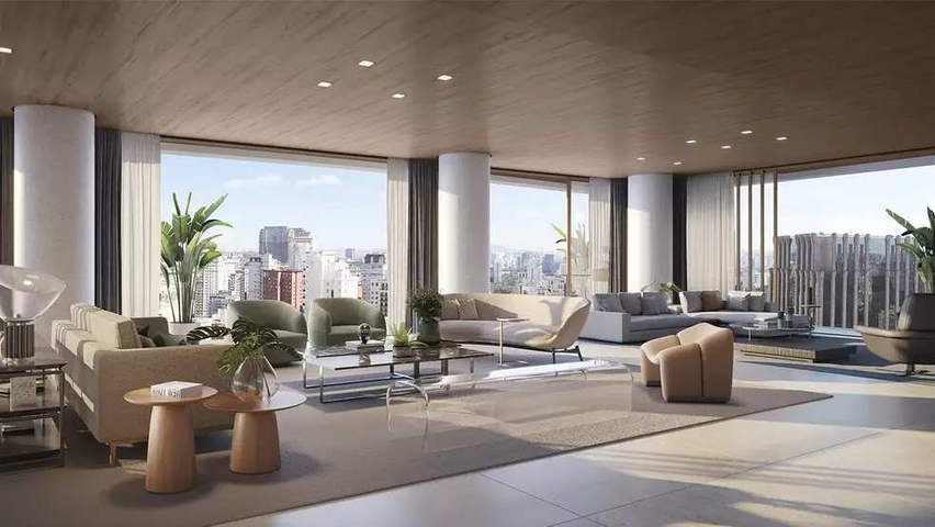 Sala de estar de um apartamento do Vizcaya Itaim — Foto: Divulgação: Vizcaya