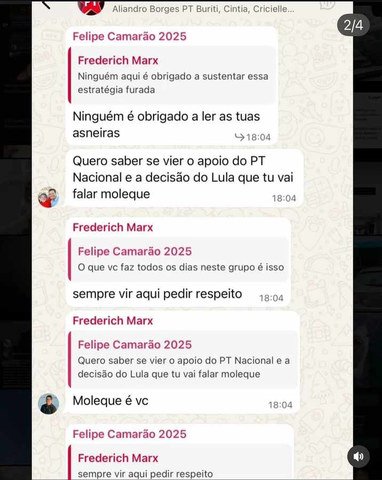 Troca de mensagens no grupo petista no Maranhão — Foto: Arquivo Pessoal
