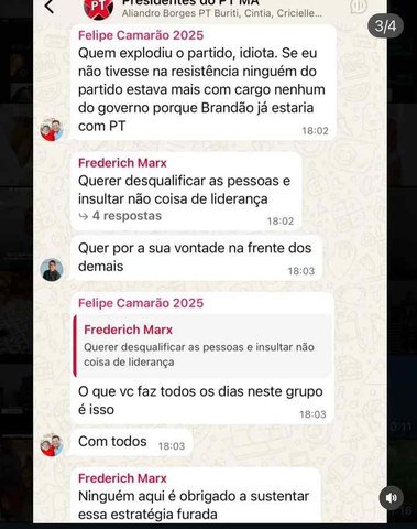 Troca de mensagens no grupo petista no Maranhão — Foto: Arquivo Pessoal